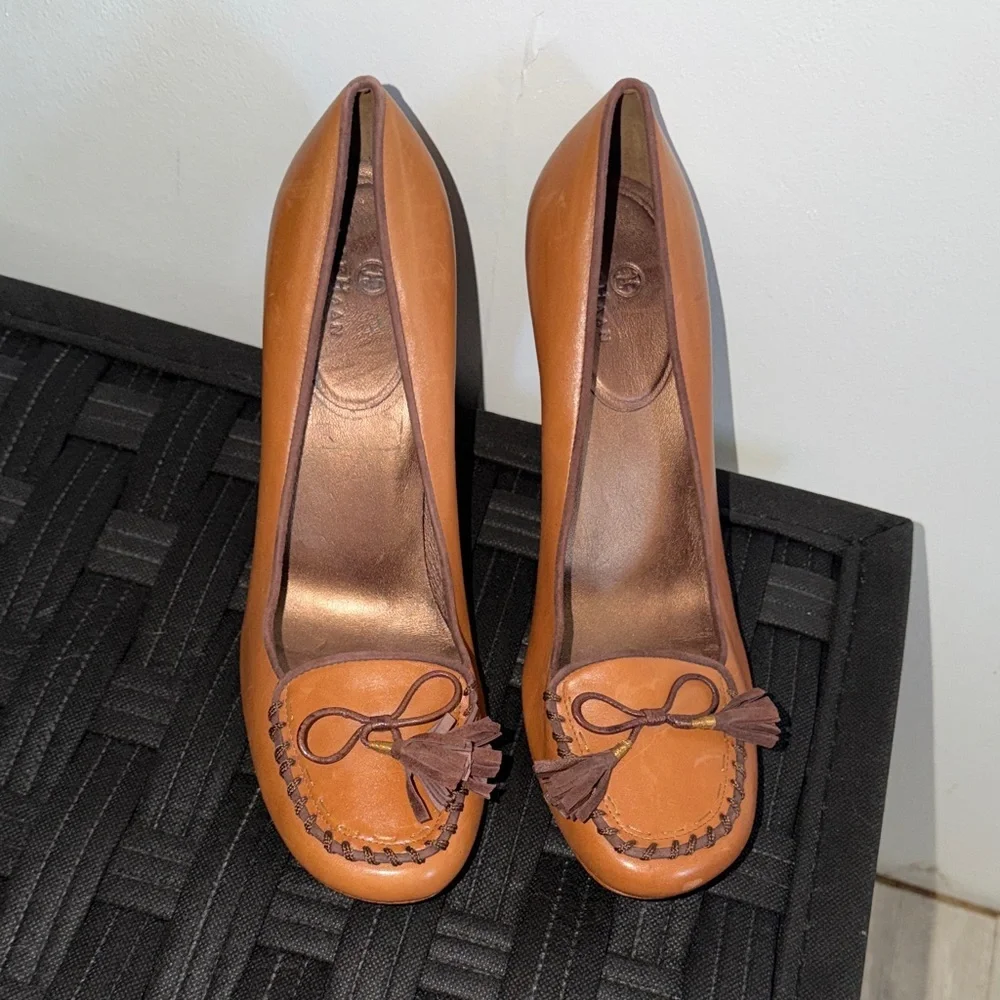 Cole Haan Tan Leather Tassel Loafer Pumps 10B
